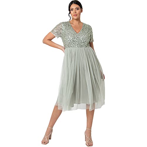 Maya Deluxe Damen Midi-Kleid mit V-Ausschnitt, Verziert Brautjungfernkleid, Grüne Lilie, 38 von Maya Deluxe