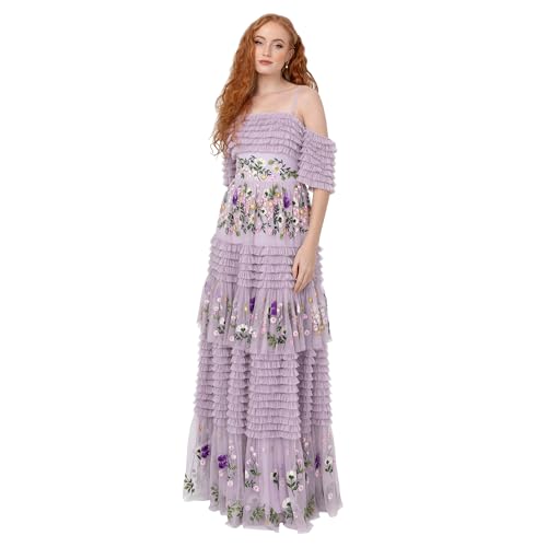 Maya Deluxe Women's Ladies Maxi Dress Off-the-Shoulder Bardot Spaghetti Strap Floral Embroidered Tiered Ruffle Tulle Wedding Guest Lilas 36 Maya Deluxe Women's Ladies Maxi Dress Off-the-Shoulder Bardot Spaghetti Strap Floral Embroidered Tiered Ruffle Tulle Wedding Guest Lilas 36 von Maya Deluxe