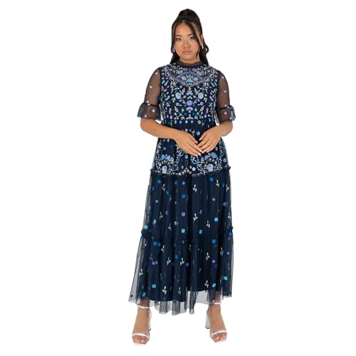 Maya Deluxe Women's Ladies Midaxi Dress High Neckline 3/4 Sleeve Embroidered Tulle Empire A-line for Evening Occasion Prom Ball Gown Marineblau 50 Maya Deluxe Women's Ladies Midaxi Dress High Neckline 3/4 Sleeve Embroidered Tulle Empire A-line for Evening Occasion Prom Ball Gown Marineblau 50 von Maya Deluxe