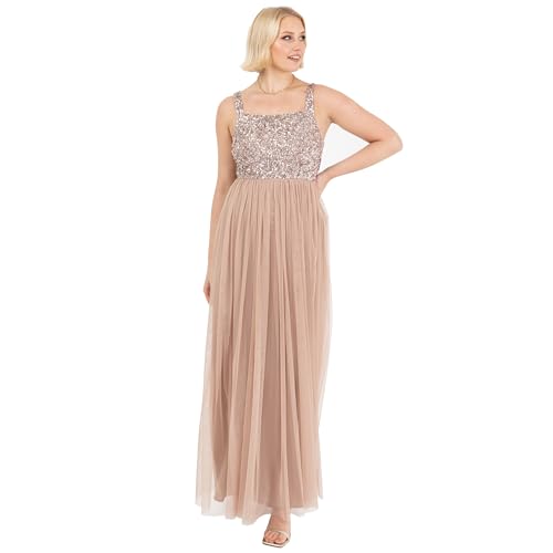 Maya Deluxe Women's Ladies Womens Maxi Wide Straps Sleevless Square Neckline Embellished for Wedding Guest Prom Bridesmaid Dress, Taupe Blush, EU 50(UK 22) von Maya Deluxe