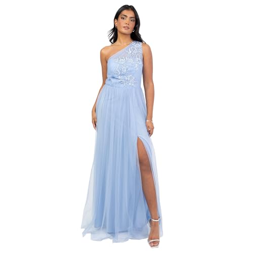 Maya Deluxe Women's Maxi Ladies One Shoulder Embroidered Sequin Embellished Tulle Split Asymmetric Bridesmaid Prom Ball Gown Dress, Light Blue, 38 von Maya Deluxe