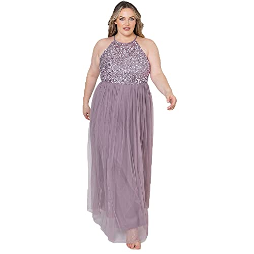 Maya Deluxe Women's Pailletten Cocktailkleid Damen Tüllkleid Kleid Nackenband Abendkleid Elegant für Hochzeit Brautjungfernkleid Bridesmaid Dress, Moody Lilac, 50 von Maya Deluxe