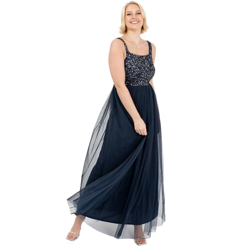 Maya Deluxe Damen Maya Deluxe Women's Maxi Wide Straps Sleeveless Square Neckline Embellished for Wedding Guest Bridesmaid Dress, Navy, 40 EU von Maya Deluxe