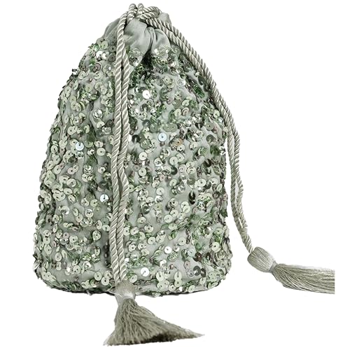 Maya Deluxe Women's Womens Handbag Ladies Sequin Bag Bridesmaids Sparkling Drawstring Coin Purse Pouch for Evening Prom Party Clutch, Green Lily von Maya Deluxe