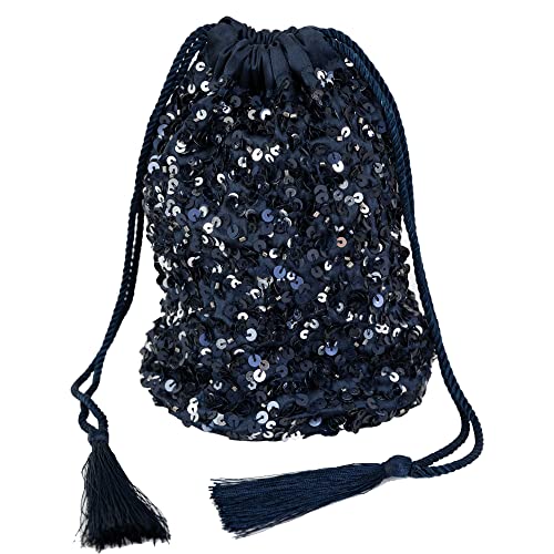 Maya Deluxe Women's Womens Handbag Ladies Sequin Bag Bridesmaids Sparkling Drawstring Coin Purse Pouch for Evening Prom Party Clutch, Navy von Maya Deluxe