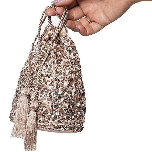 Maya Deluxe Women's Womens Handbag Ladies Sequin Bag Bridesmaids Sparkling Drawstring Coin Purse Pouch for Evening Prom Party Clutch, Taupe Blush von Maya Deluxe