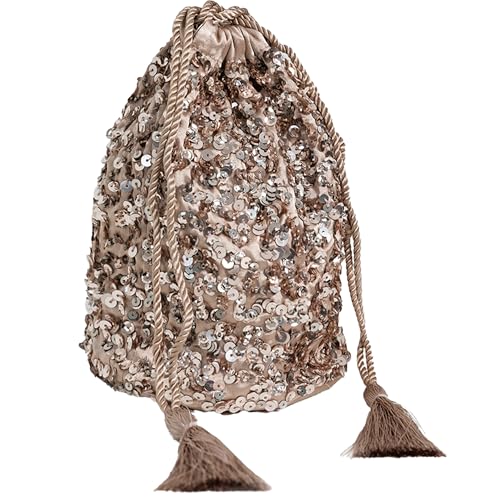 Maya Deluxe Women's Womens Handbag Ladies Sequin Bag Bridesmaids Sparkling Drawstring Coin Purse Pouch for Evening Prom Party Clutch, Taupe Blush von Maya Deluxe