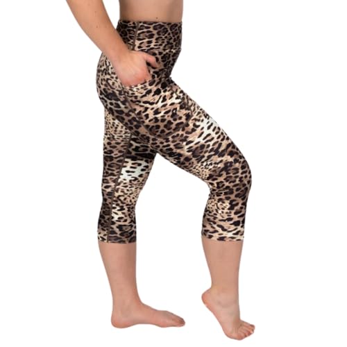 Maya Freya Leopard Capri-Leggings – High Waist Blickdicht rutschfest mit Handytaschen – Bequeme Alltags-Capris für Komfort und Stil von Maya Freya