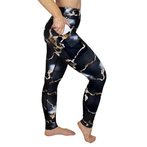 Maya Freya Marble Leggings – Hohe Taille Blickdicht rutschfest mit Handytaschen – Bequem und stilvoll für den Alltag von Maya Freya