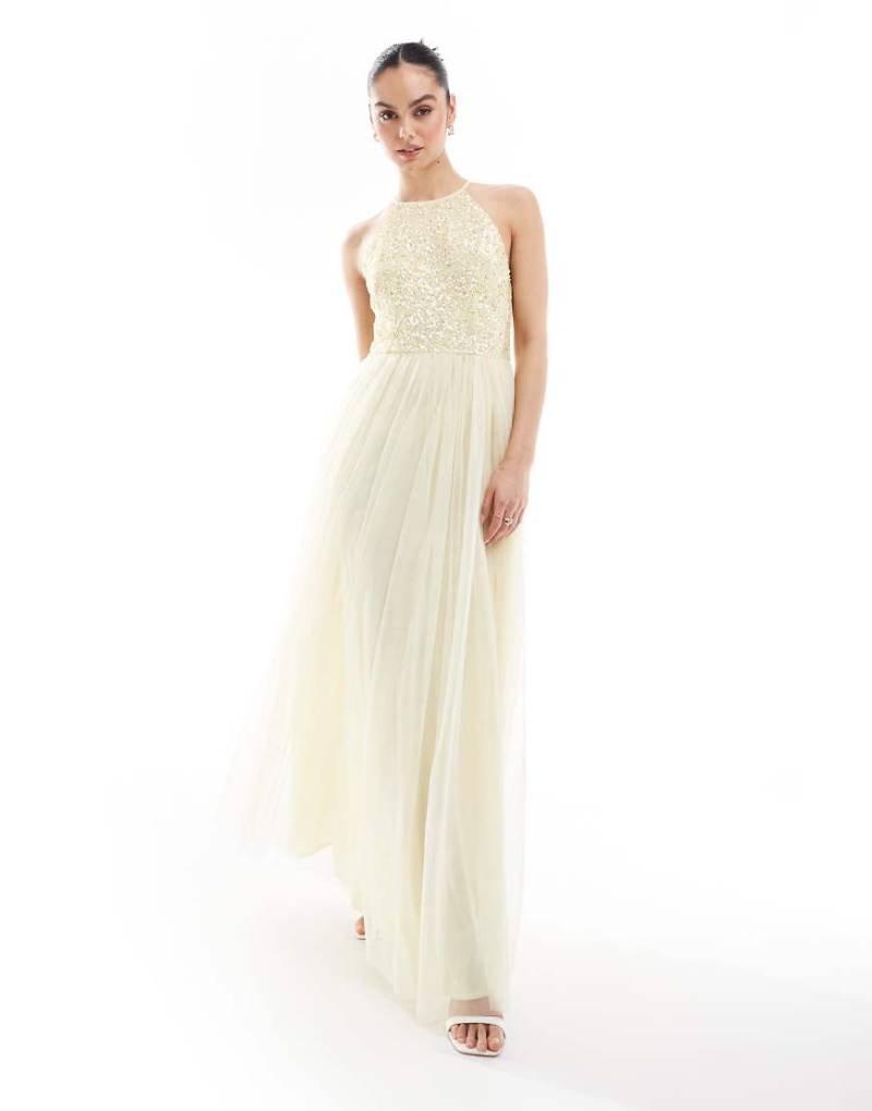 Maya - Verziertes Maxi-Brautjungfernkleid in Blassgelb mit Neckholder von Maya Petite