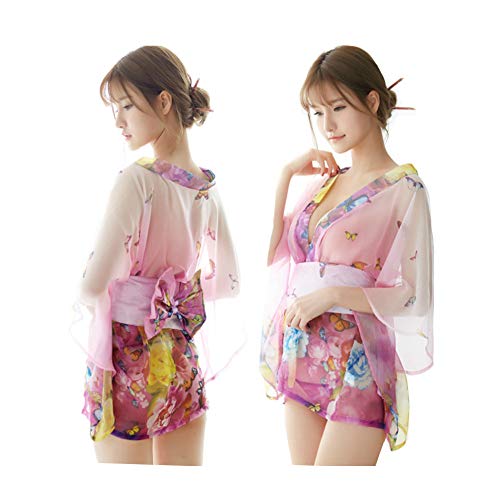 Damen-Sommer-Pyjama, ultradünn, Versuchung, süß, japanisches Kimono, Yukata-Set, Cosplay-Uniform, Nachthemd (Rosa), rose pink, One size von Maya Star