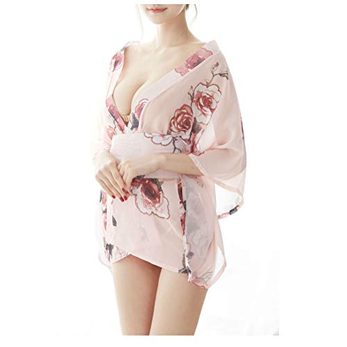 Damen-Sommer-Pyjama, ultradünn, Versuchung, süß, japanisches Kimono, Yukata-Set, Cosplay-Uniform, Nachthemd (süßes Puder), hellrosa, One size von Maya Star