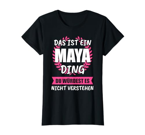 Maya & Namen Geschenke Damen Maya Name Geburtstag T-Shirt Schwarz S V-Ausschnitt Klassisch Abgerundete Manschette Kurzarm von Maya & Namen Geschenke