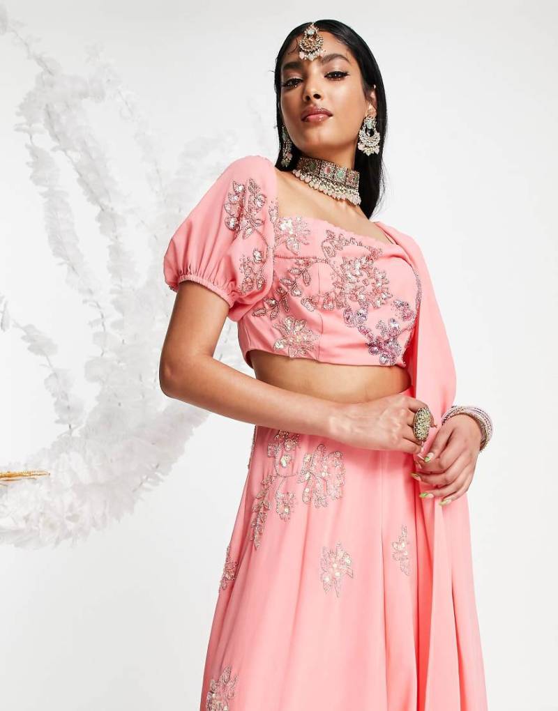 Maya - Kurzes Lehenga-Oberteil in Rosa mit Blumenverzierung von Maya