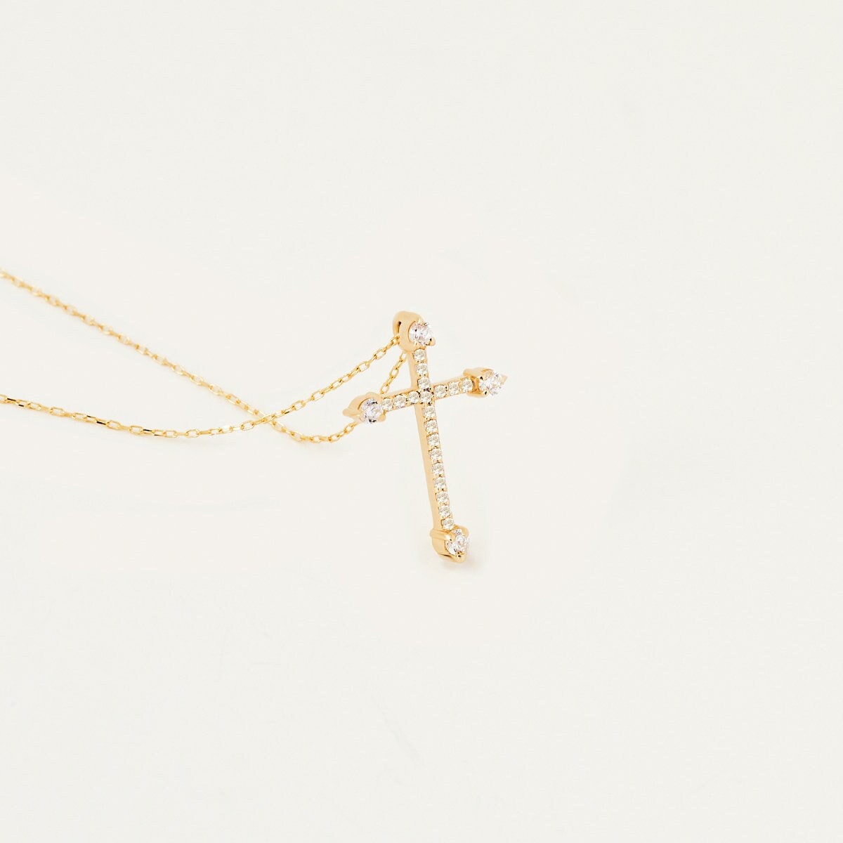 14K Massivgold-Diamant-Kreuz-Halskette Für Damen | Zierliche Cz-stein-Kreuz-Anhänger-Halskette Echtgold Christlicher Schmuck Christliche Geschenke von MayaAndMia