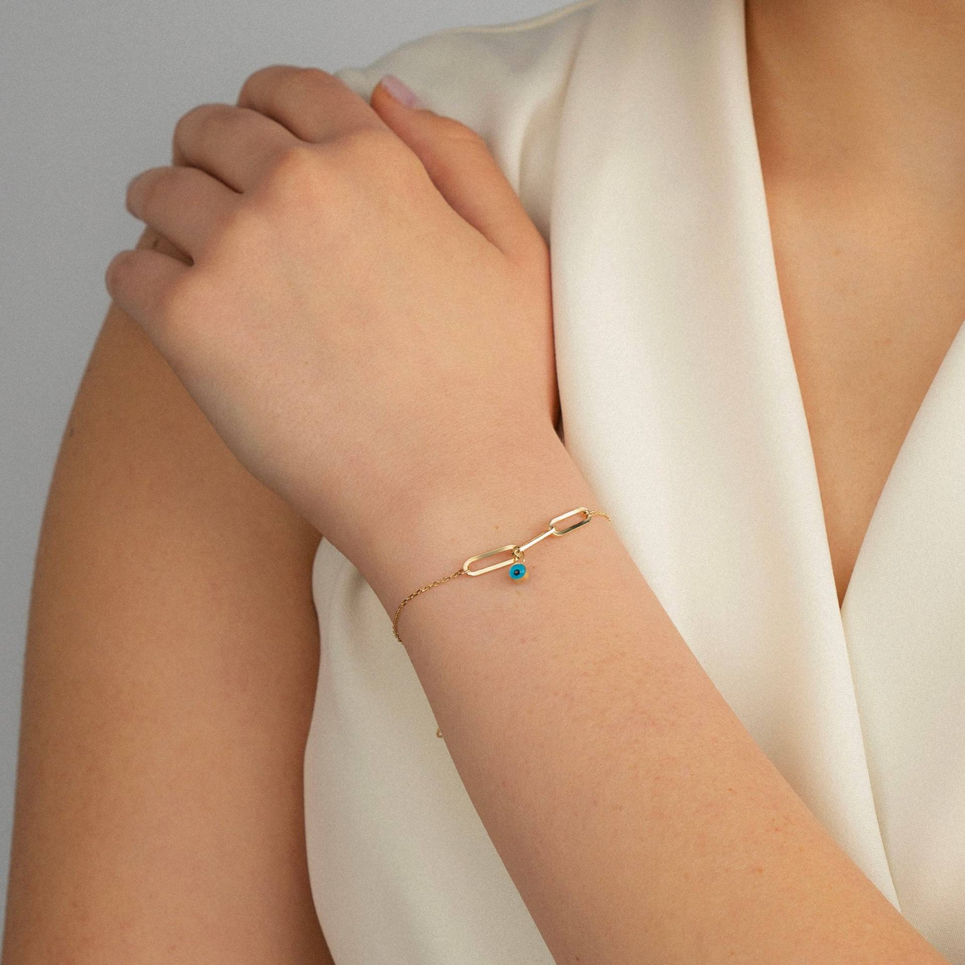 14K Solid Gold Evil Eye Charm Armband | Echtgold Schutzarmband Zierlicher Echter Goldschmuck Für Frauen Geschenk Sie von MayaAndMia
