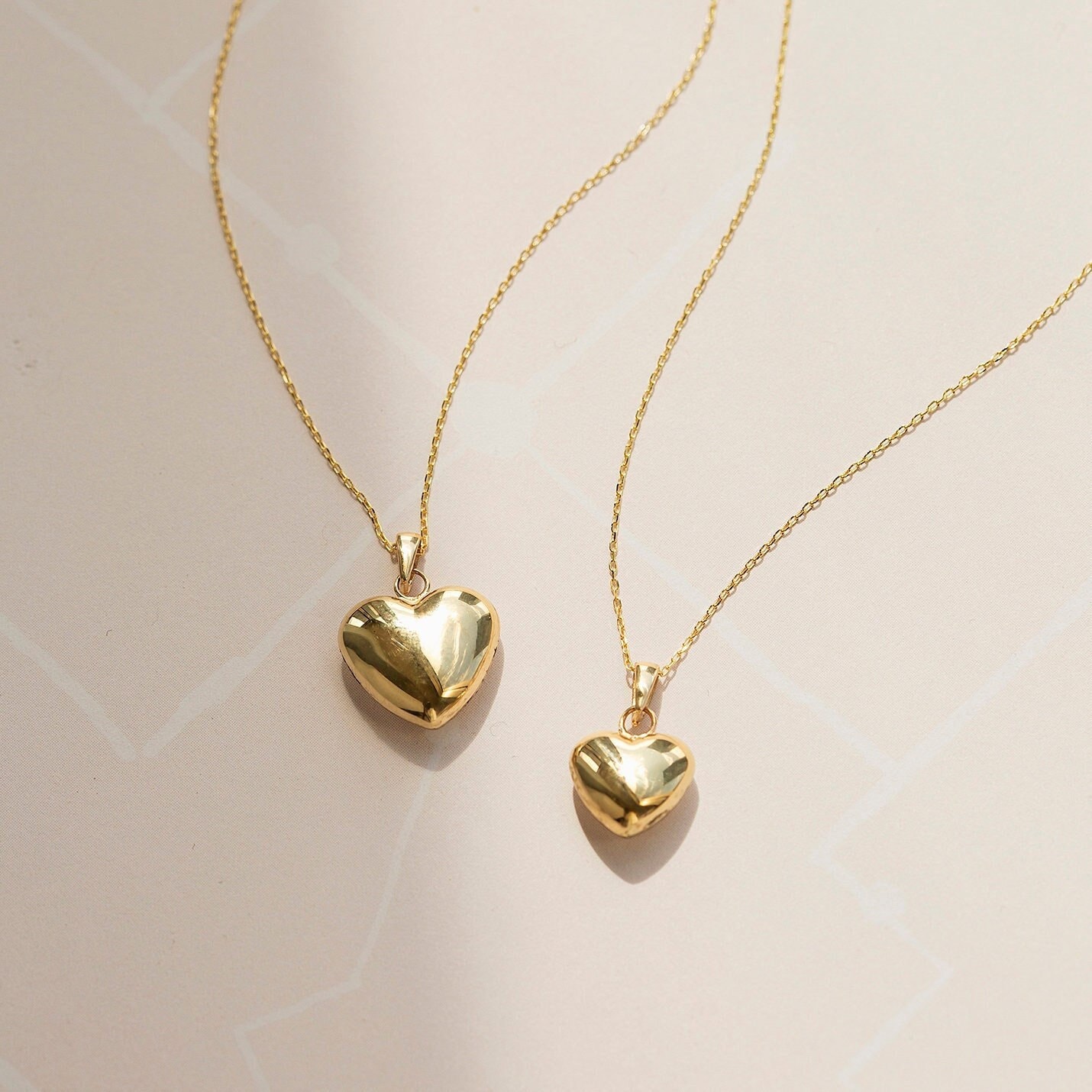 14K Solid Gold Herz Halskette Für Frauen | Puffed Anhänger 14K Echtgold Schmuck Liebe Valentinstag Geschenk von MayaAndMia