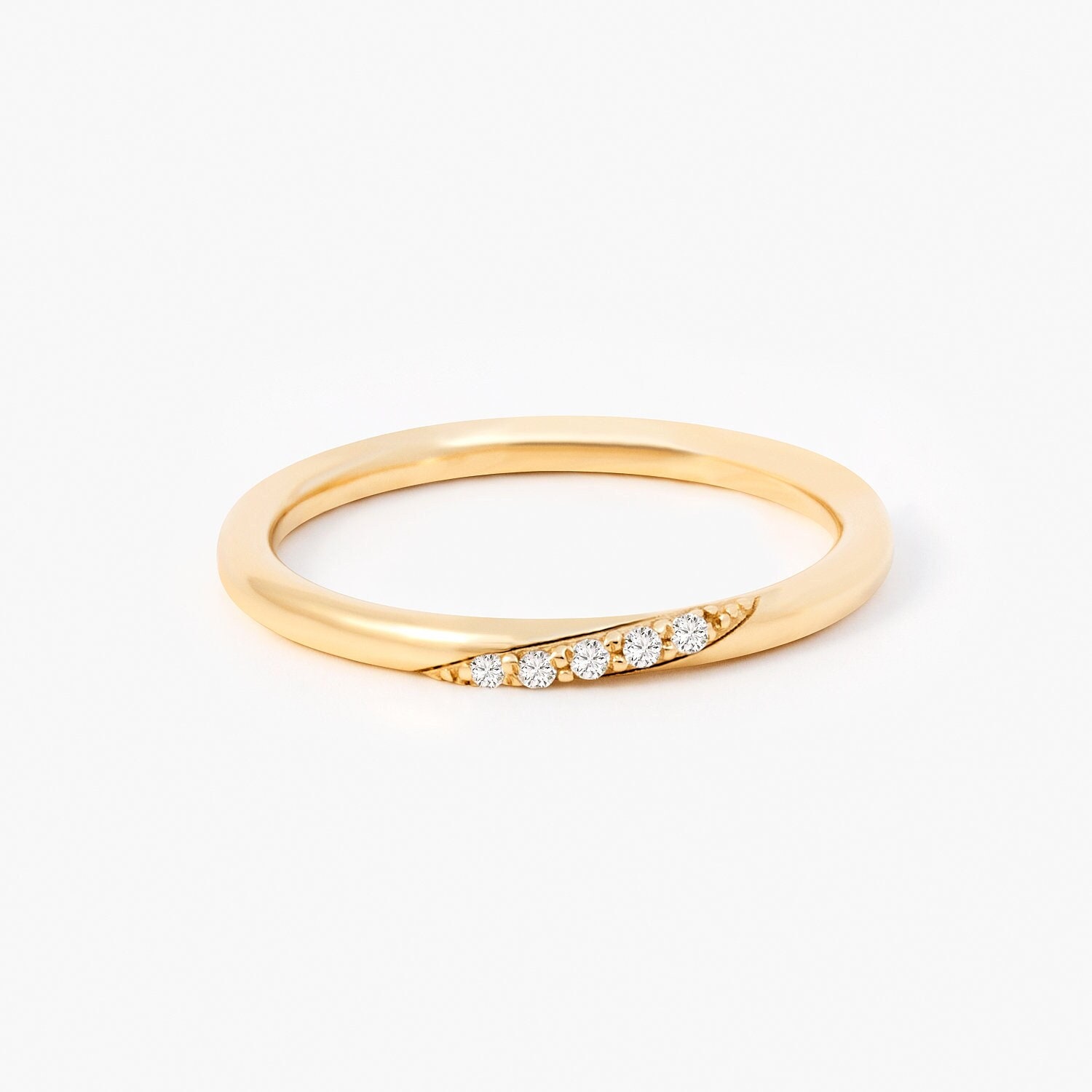 Diamant Pave Bandring in 14K Massivgold | Zierlicher Stapelring Für Frauen Ring Gold Schmuck Geschenk Sie von MayaAndMia