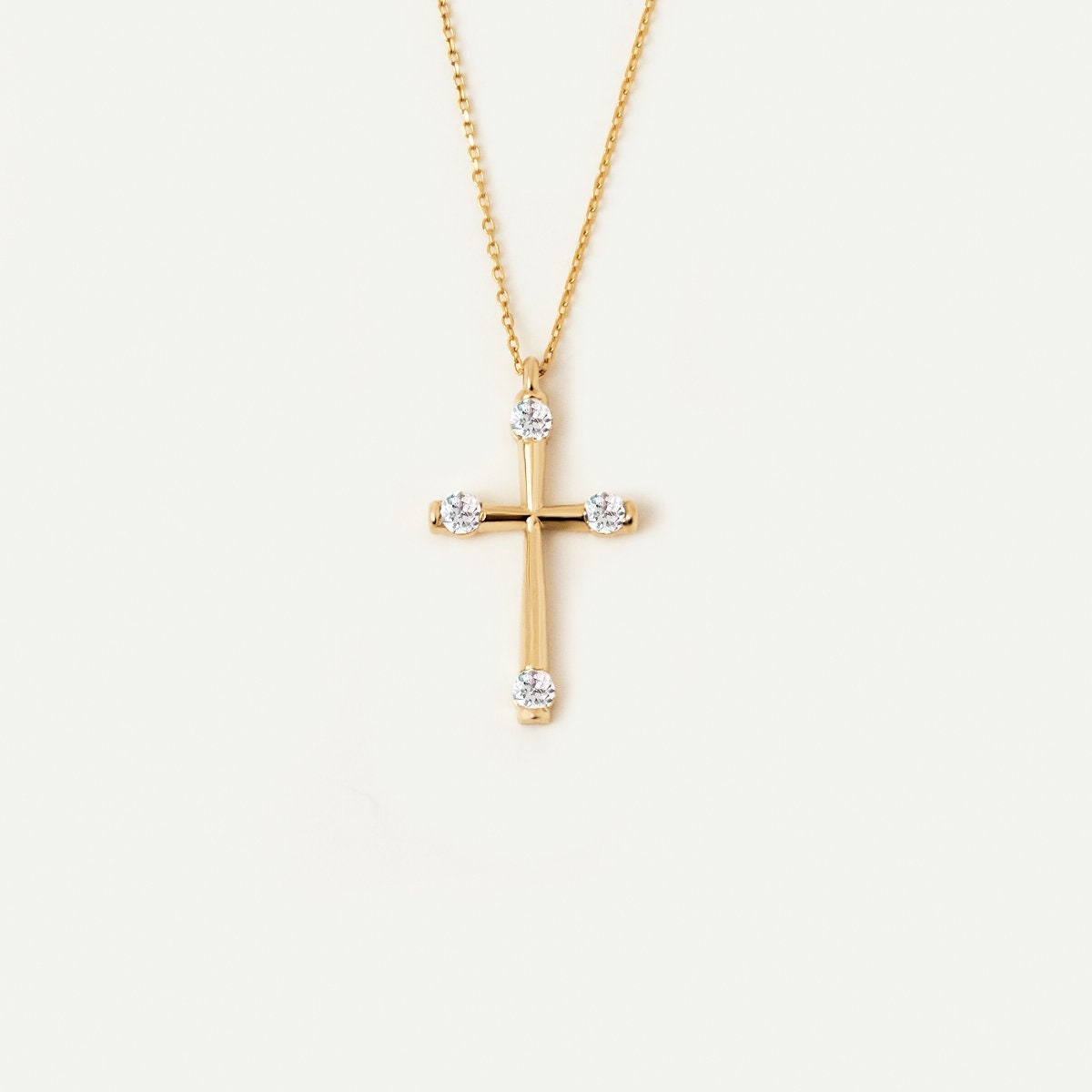 Kreuz-Halskette Aus 14-Karätigem Gold Für Damen | Christliche Halskette Mit Zirkonia 14K Echter Zierlicher Religiöser Schmuck Taufgeschenk von MayaAndMia