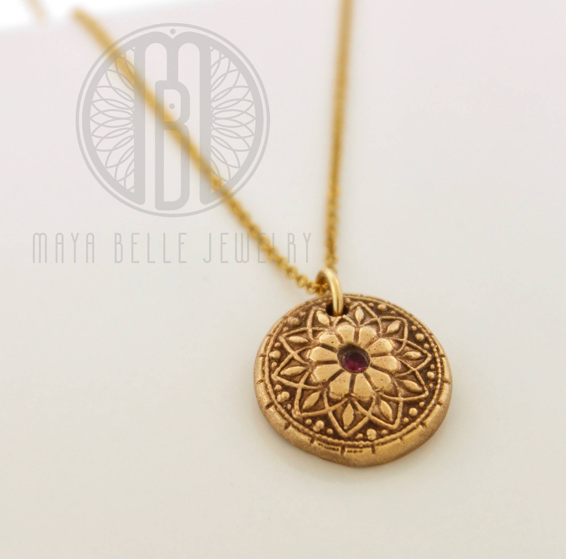 Fingerabdruck Mandala Halskette Bronze-Memorial Andenken Mit Geburtsstein von MayaBelle