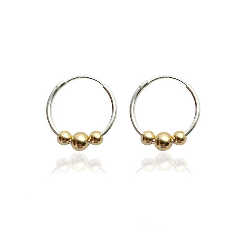 Silbercreolen Mit Drei 9Ct Goldperlen von MayaHJewellery
