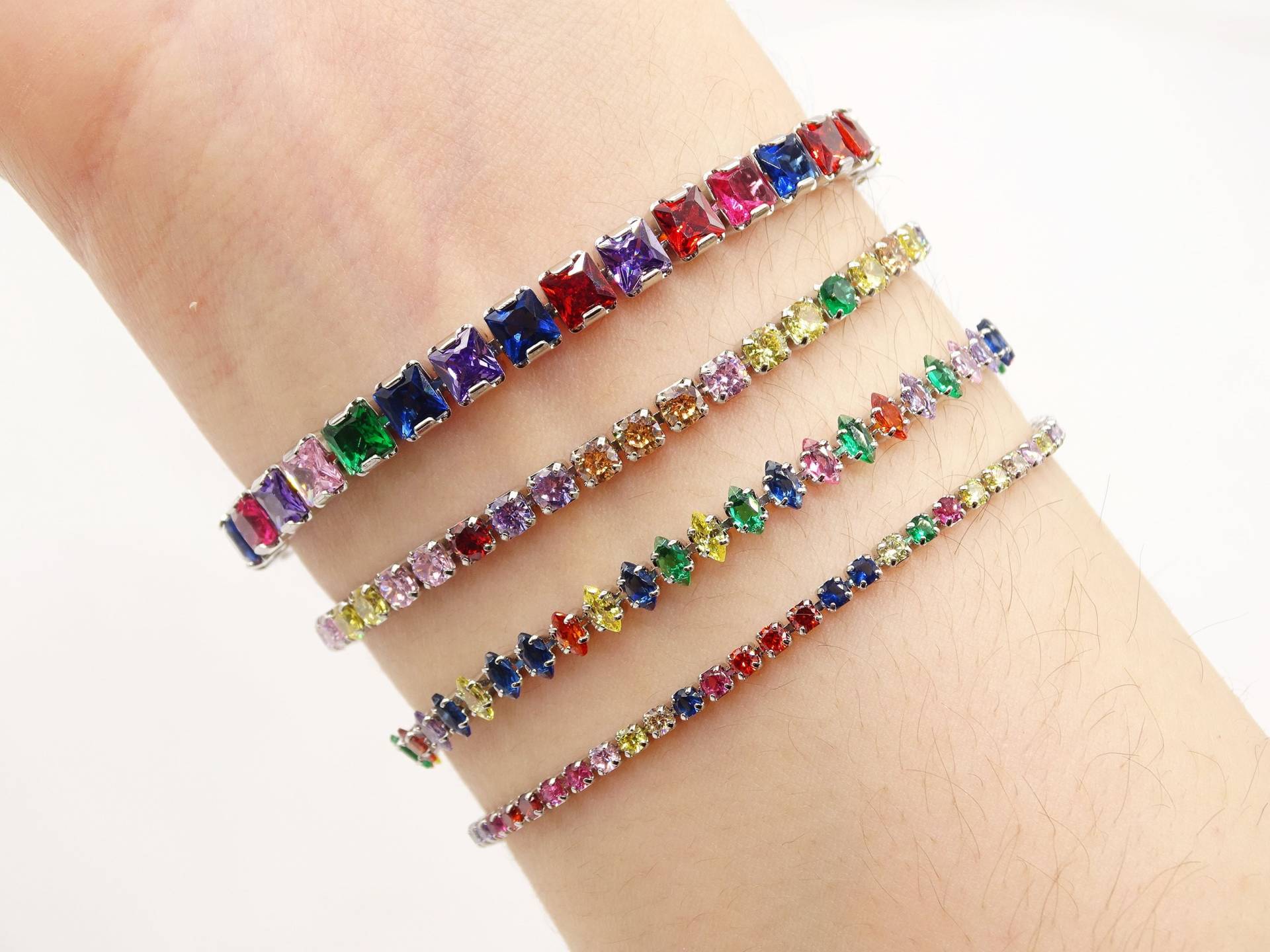 925 Sterling Silber Multi Color Tennis Armband, 3 Größen Zirkon, Diamant, Bestes Geschenk Für Mädchen, Frauen, Geburtstag, Jahrestag von MayaJewelsStore