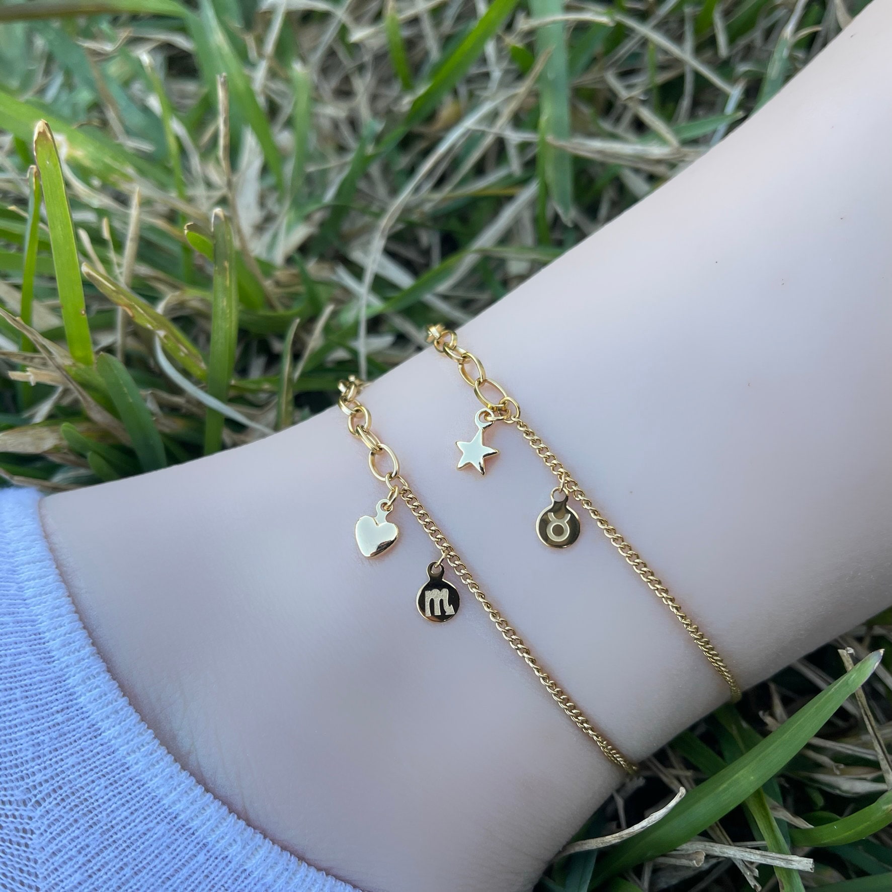 Gold Fußkettchen Herz Stern Evil Eye Schmuckset Sternzeichen Armband Minimalistisch Sommer Hypoallergen Brautjungfern Geschenke von MayaMoreJewelry