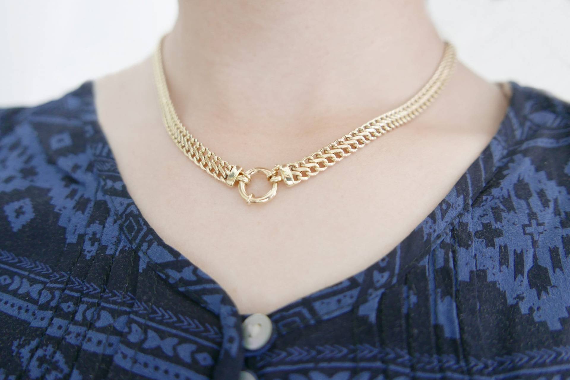 Echt 14K Breite Goldgliederkette. Goldkette. Goldkette, Boho Massiv Geschenk Für Sie. Breite Gewellte Kette von MayaOr