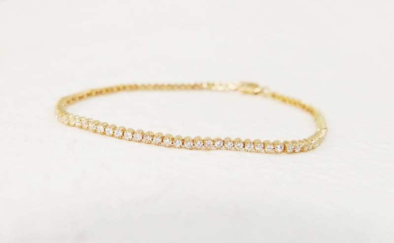 Gelbgold 14K Rundes Zartes Tennisarmband. Gold Zirkon Armband. Zierliches Echtes Goldarmband, Armband, Funkelndes Armband von MayaOr