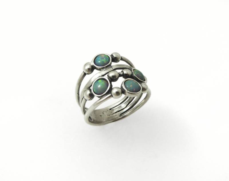Silber Opal Ring. Sterling Silber Ring. Blaue Steine Silberring. Breiter Schmuck von MayaOr