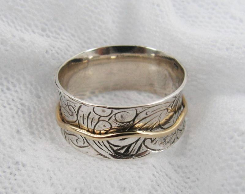 Spinnerring.sorgringe. Meditations-Ring. Gold Drehring Aus Sterling Silber. Floraler Spinner Ring. Breiter | Gsr-7066-653-959 von MayaOr