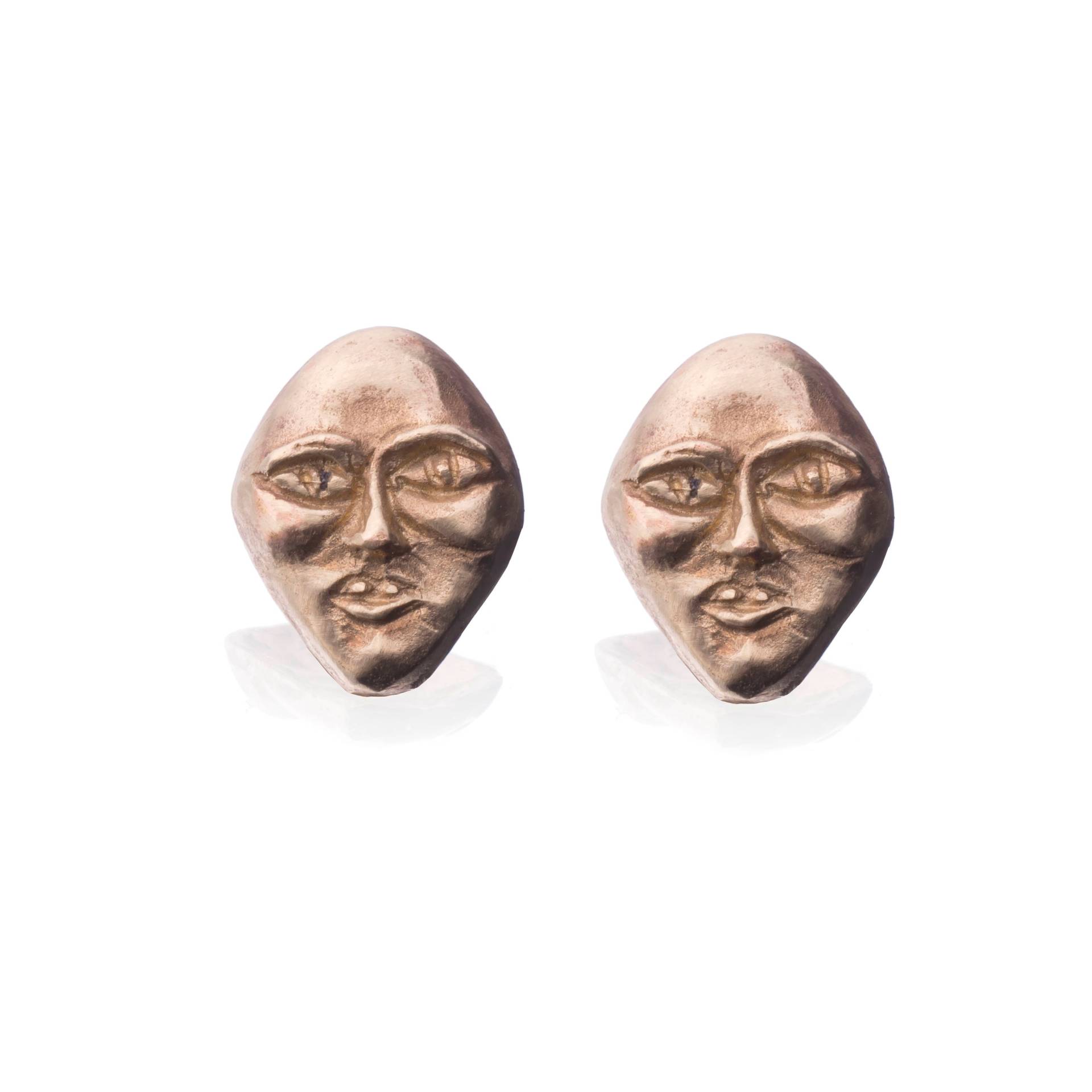Gesicht # 1 - Gold Ohrstecker Artsy Ohrringe, Goldmaske Ohrringe, Kunst Schmuck, Massiv Gold von MayaSebbah