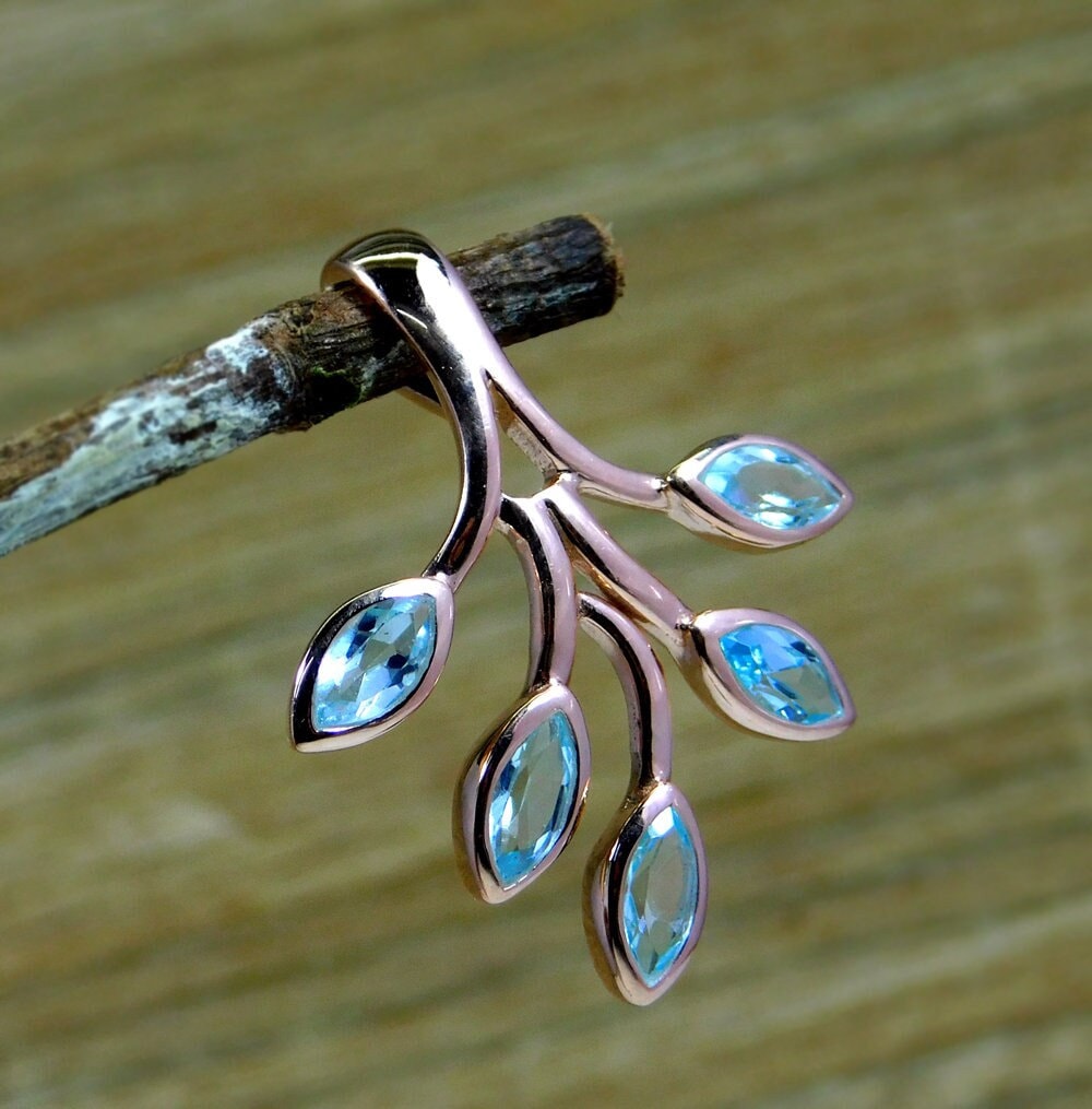 Blautopas Sterling Silber Blatt Anhänger Natur Inspirierter Edelstein Schmuck von MayaStudio