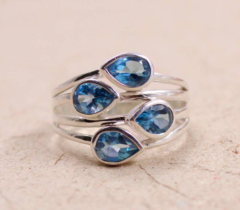 Echter Silber Schweizer Blautopas Ring Edelstein Cocktail Ring von MayaStudio