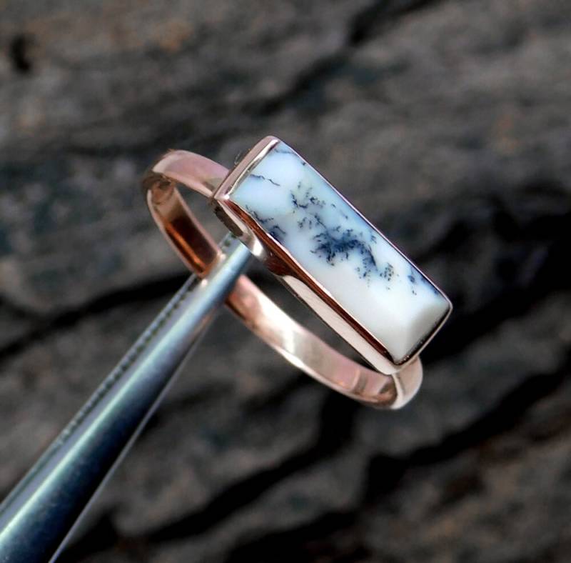 Handgemachte Dendriten Achat Sterling Silber Ring - Größe 56 von MayaStudio