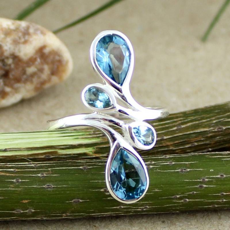 Handgemachter Blautopas-Ring 925 Sterling Silber Cocktail-Ring von MayaStudio