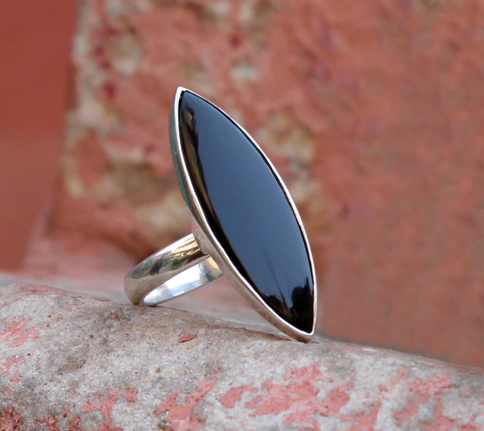 Schwarzer Onyx Sterlingsilber Ring Marquise Edelstein Cocktail Ring Schwarzer Onyx Sterlingsilber Ring Marquise Edelstein Cocktail Ring von MayaStudio