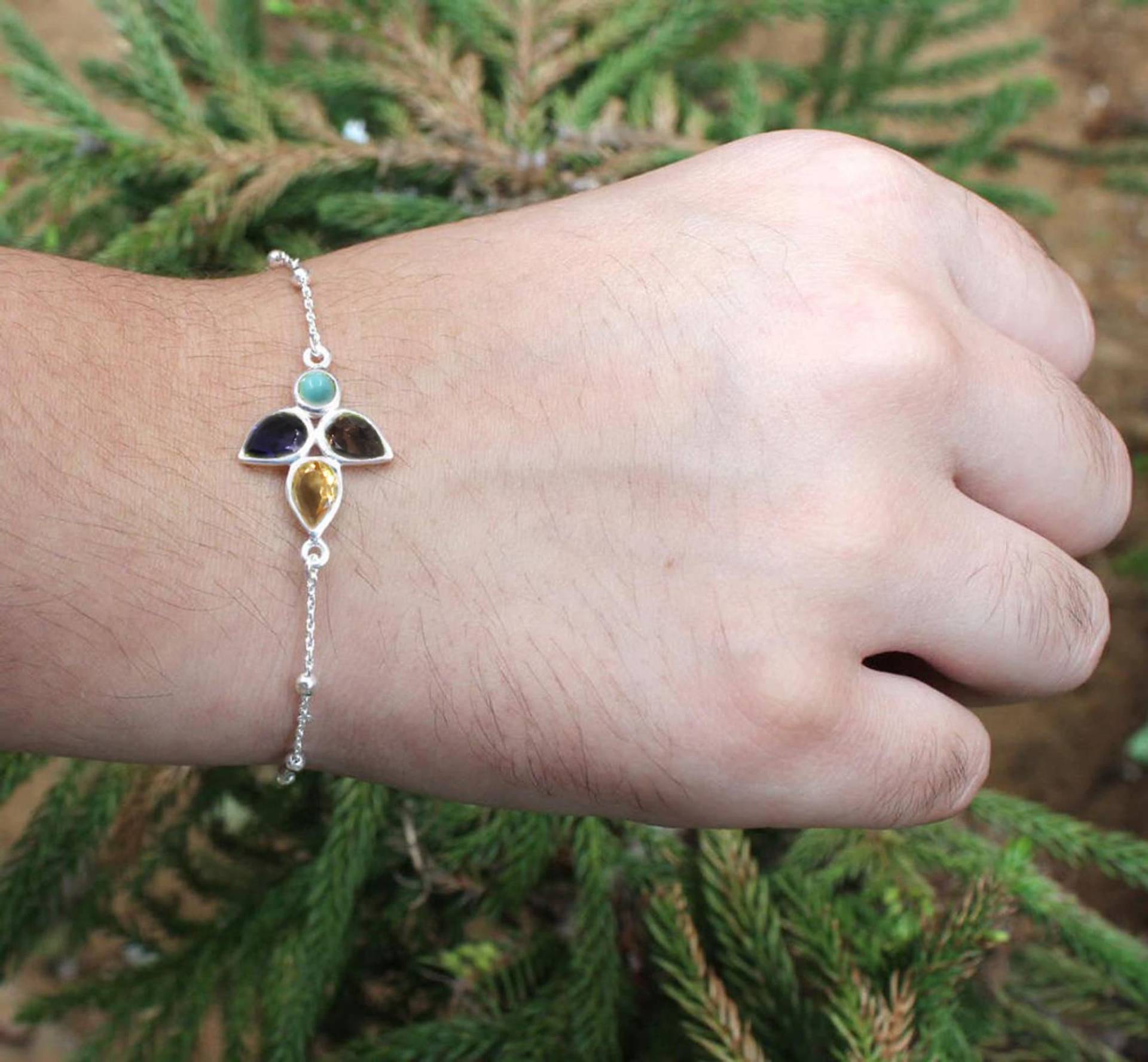 Vergoldetes 925Er Silberarmband, Echtes Smoky, Citrin, Türkis von MayaStudio