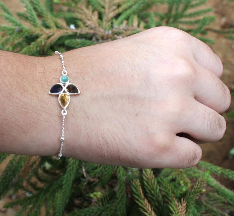 Vergoldetes 925Er Silberarmband, Echtes Smoky, Citrin, Türkis von MayaStudio