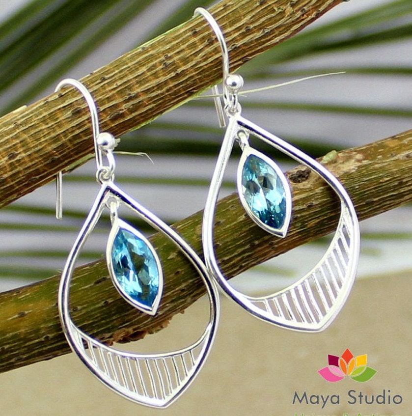 sterling Silber Schweizer Blautopas Ohrringe, Designer Schmuck von MayaStudio
