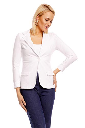 Mayaadi Damen Blazer Uniform Jacke Military Elegant Anzugjacke Anzug Admiral Neu Knopfleiste Kurz Knopf Cardigan Freizeit Frauen Bolero Frühling 2088 Weiss XL von Mayaadi