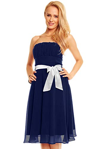 Mayaadi Damen Kleid Knielanges Bandeau Chiffon Ballkleid Abendkleid Brautjungfern Cocktailkleid Festkleid XS bis XXL (Dunkelblau, 34 (S)) von Mayaadi