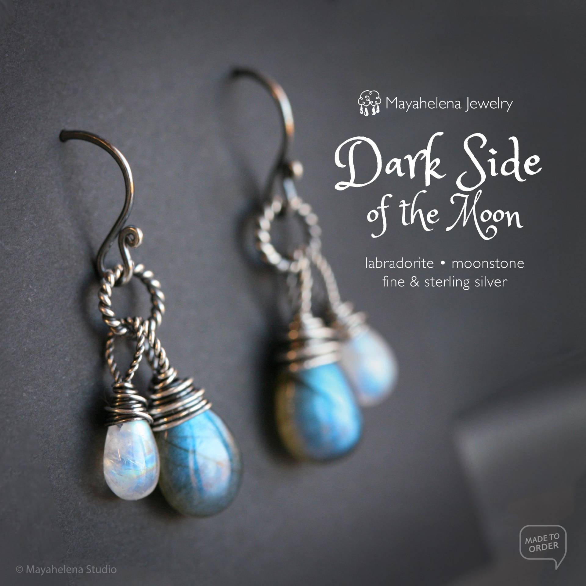 Dark Side Of The Moon - Labradorit Und Mondstein Draht Gewickelt Sterling Silber Ohrringe Dark Side Of The Moon - Labradorit Und Mondstein Draht Gewickelt Sterling Silber Ohrringe von Mayahelena