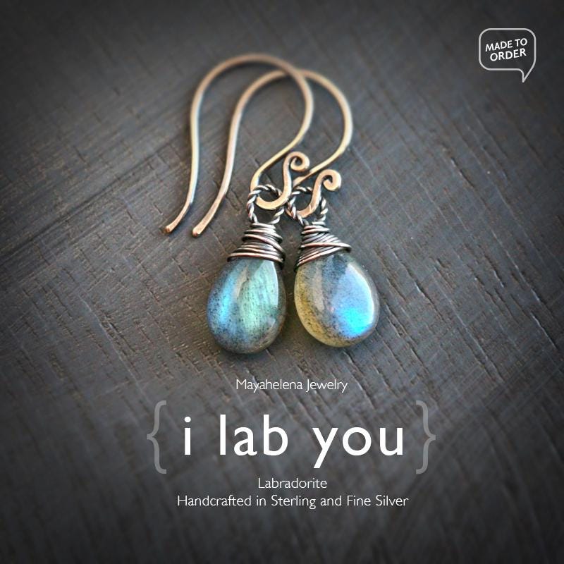 I Lab You - Glatte Labradorit Brioletten Sterlingsilber Draht Ohrringe I Lab You - Glatte Labradorit Brioletten Sterlingsilber Draht Ohrringe von Mayahelena