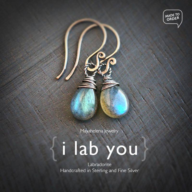 I Lab You - Glatte Labradorit Brioletten Sterlingsilber Draht Ohrringe I Lab You - Glatte Labradorit Brioletten Sterlingsilber Draht Ohrringe von Mayahelena