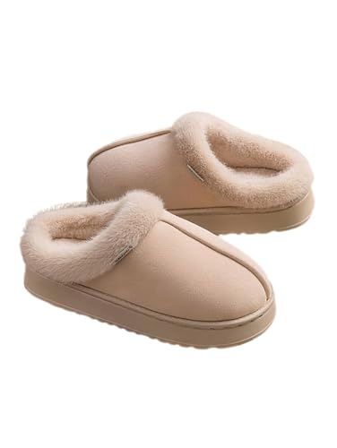 Mayamiyasa Damen Hausschuhe Winter Damen Warme Hausschuhe Kunstwolle Memory Foam Geschlossen Pantoffeln Weiche Flache Plüsch Pantoffeln Rutschfeste Dicker Sohle Slip-On, Beige 38-39 von Mayamiyasa
