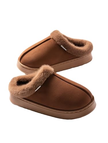 Mayamiyasa Damen Hausschuhe Winter Damen Warme Hausschuhe Kunstwolle Memory Foam Geschlossen Pantoffeln Weiche Flache Plüsch Pantoffeln Rutschfeste Dicker Sohle Slip-On, Braun 38-39 von Mayamiyasa