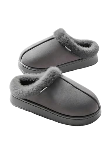 Mayamiyasa Damen Hausschuhe Winter Damen Warme Hausschuhe Kunstwolle Memory Foam Geschlossen Pantoffeln Weiche Flache Plüsch Pantoffeln Rutschfeste Dicker Sohle Slip-On, Grau 42-43 von Mayamiyasa