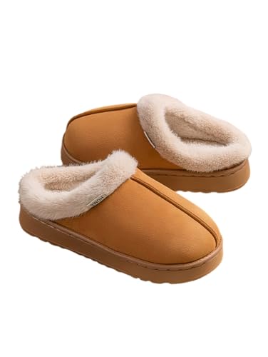 Mayamiyasa Damen Hausschuhe Winter Damen Warme Hausschuhe Kunstwolle Memory Foam Geschlossen Pantoffeln Weiche Flache Plüsch Pantoffeln Rutschfeste Dicker Sohle Slip-On, Khaki 40-41 von Mayamiyasa