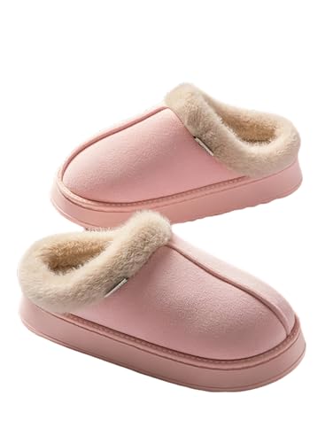 Mayamiyasa Damen Hausschuhe Winter Damen Warme Hausschuhe Kunstwolle Memory Foam Geschlossen Pantoffeln Weiche Flache Plüsch Pantoffeln Rutschfeste Dicker Sohle Slip-On, Rosa 38-39 von Mayamiyasa